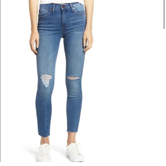 Madewell Denim - NEW • Madewell • Women’s 9" Mid-Rise Ripped Knee Skinny Jeans Bellachase Blue 24
